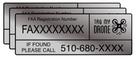 FAA Drone Label | Phone Number Silver Brushed
